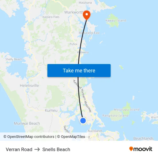 Verran Road to Snells Beach map