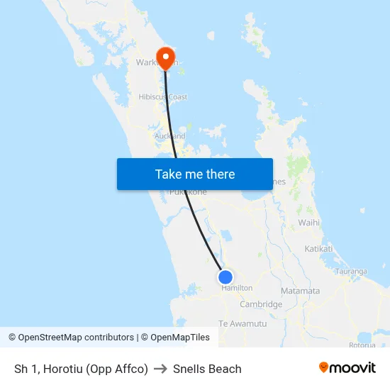 Sh 1, Horotiu (Opp Affco) to Snells Beach map