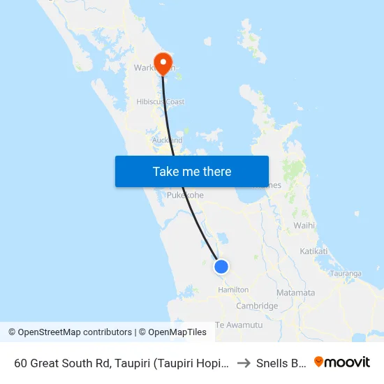 60 Great South Rd, Taupiri (Taupiri Hopin Stopin Cafe) to Snells Beach map
