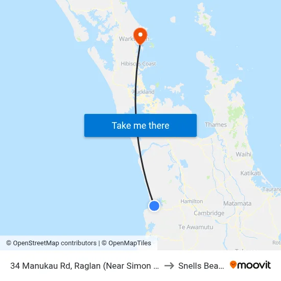 34 Manukau Rd, Raglan (Near Simon Rd) to Snells Beach map