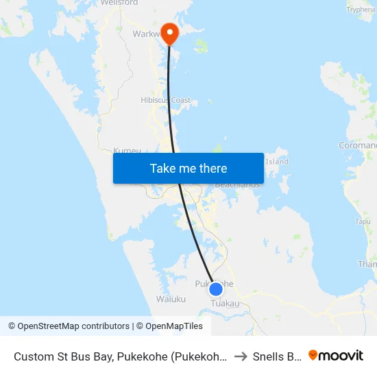 Custom St Bus Bay, Pukekohe (Pukekohe Train Station) to Snells Beach map