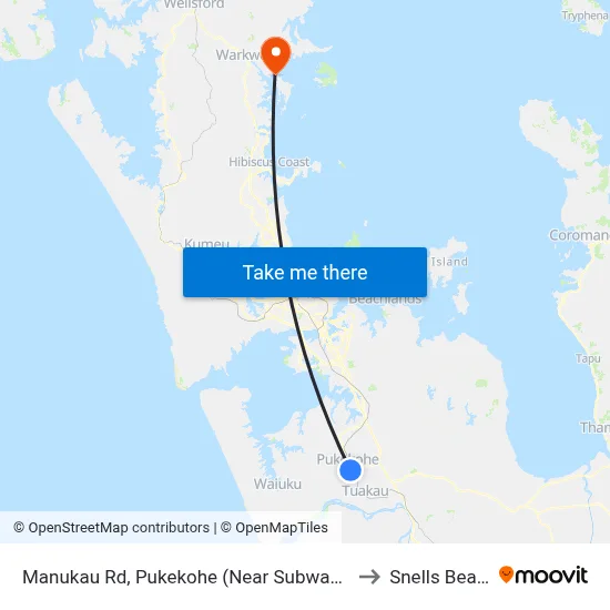 Manukau Rd, Pukekohe (Near Subway Rd) to Snells Beach map