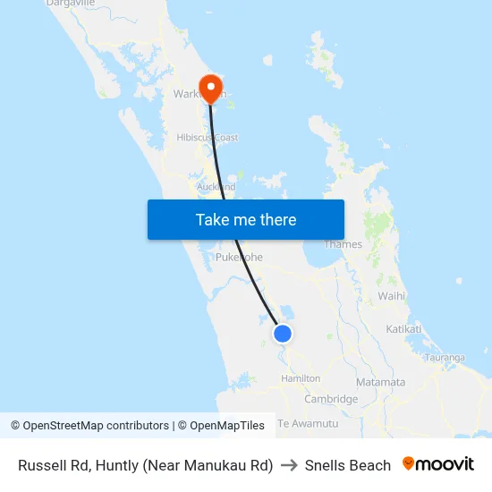 Russell Rd, Huntly (Near Manukau Rd) to Snells Beach map