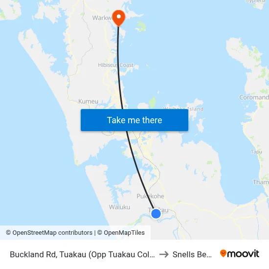 Buckland Rd, Tuakau (Opp Tuakau College) to Snells Beach map