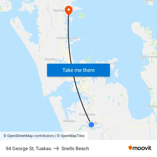 94 George St, Tuakau to Snells Beach map
