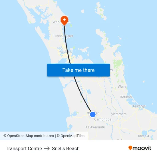 Transport Centre to Snells Beach map
