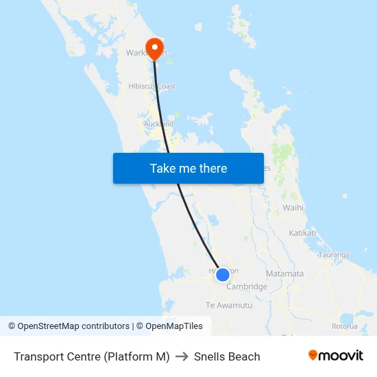 Transport Centre (Platform M) to Snells Beach map