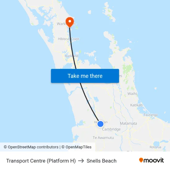 Transport Centre (Platform H) to Snells Beach map