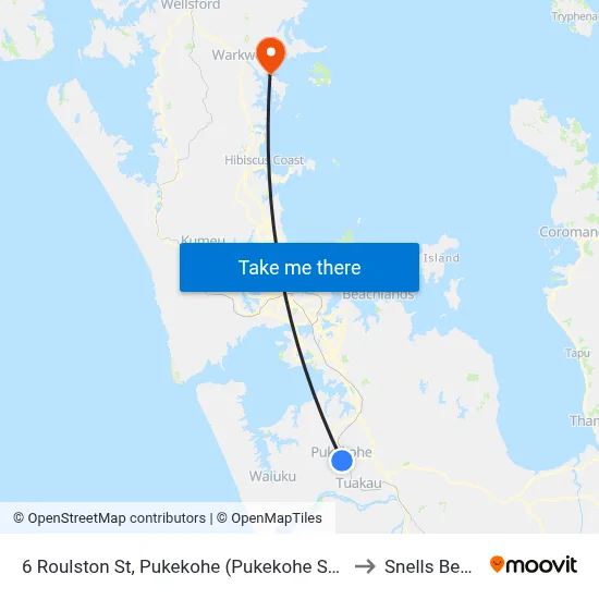 6 Roulston St, Pukekohe (Pukekohe Shops) to Snells Beach map