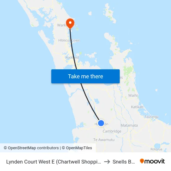 Lynden Court West E (Chartwell Shopping Centre) to Snells Beach map