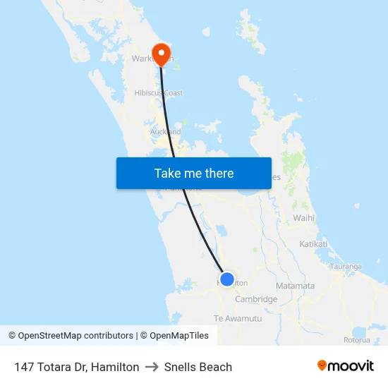 147 Totara Dr, Hamilton to Snells Beach map