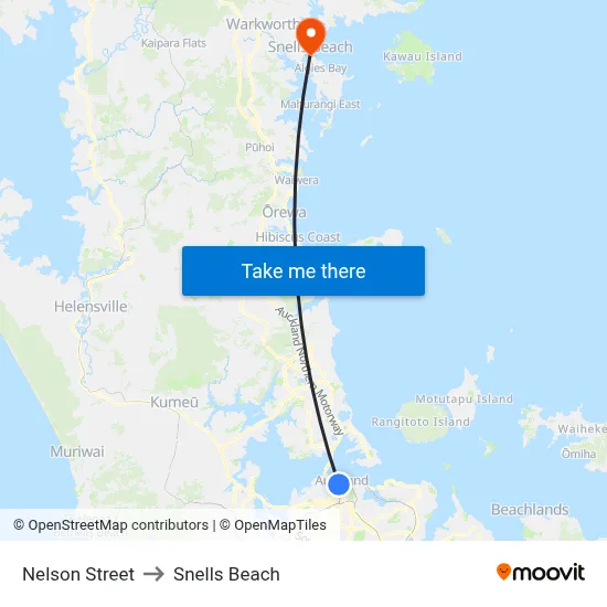 Nelson Street to Snells Beach map