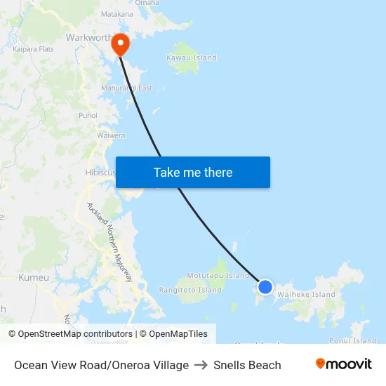 Ocean View Road/Oneroa Village to Snells Beach map