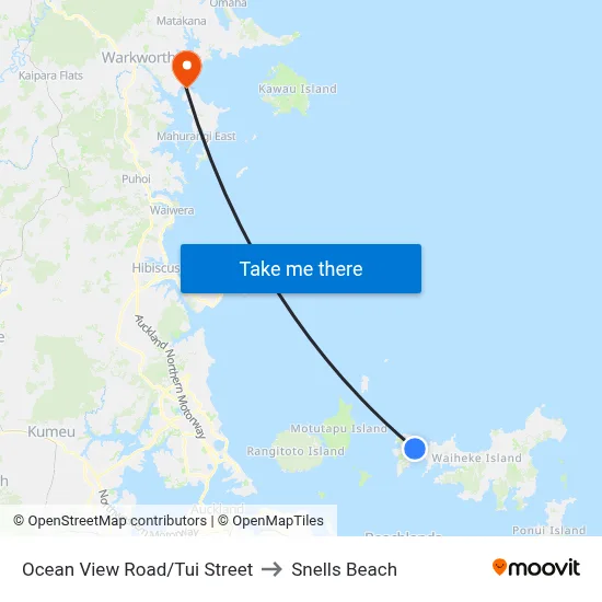 Ocean View Road/Tui Street to Snells Beach map