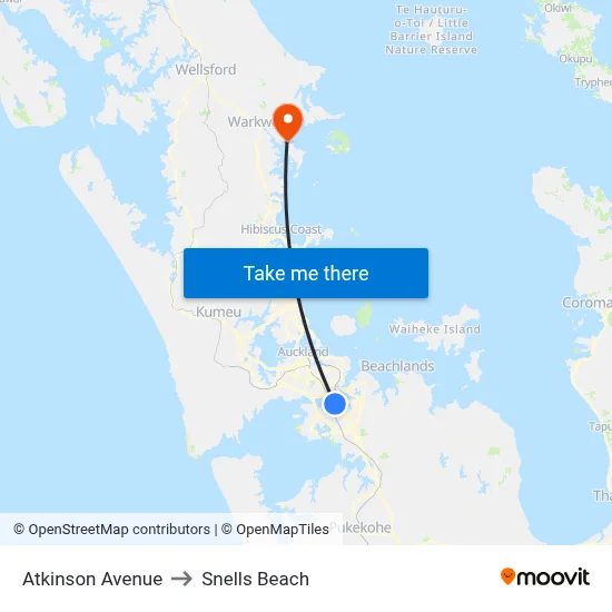 Atkinson Avenue to Snells Beach map