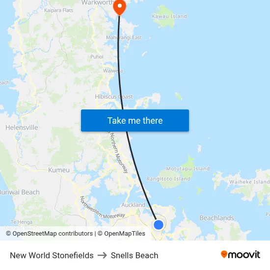 New World Stonefields to Snells Beach map