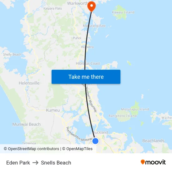 Eden Park to Snells Beach map