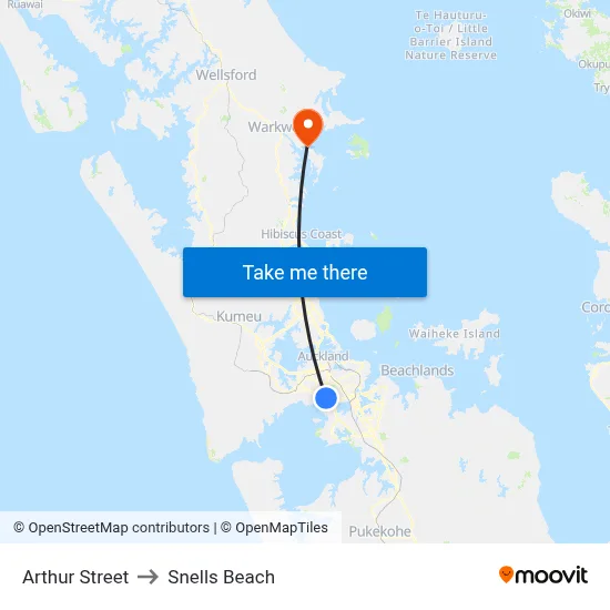 Arthur Street to Snells Beach map
