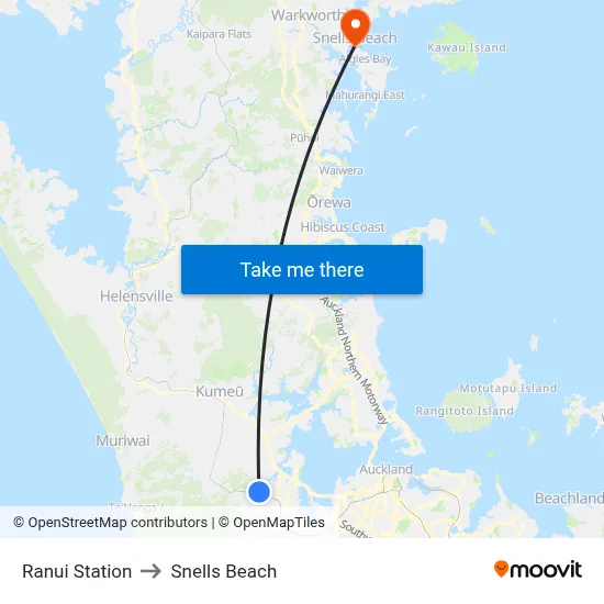 Ranui Station to Snells Beach map