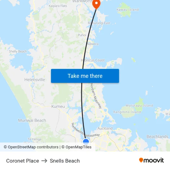 Coronet Place to Snells Beach map