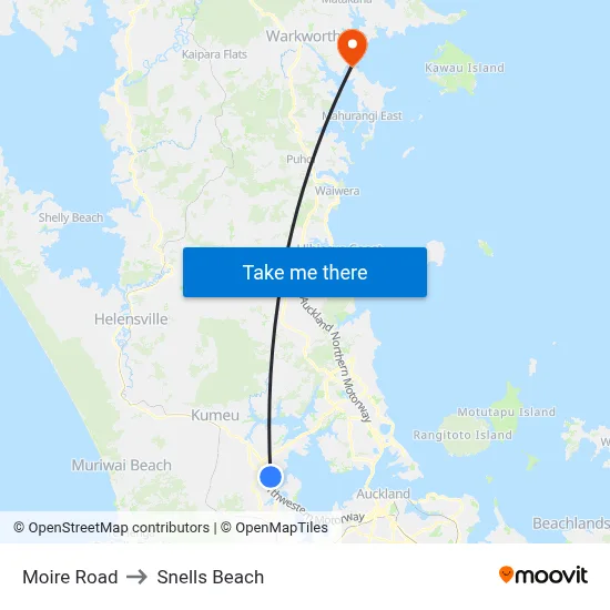 Moire Road to Snells Beach map