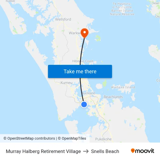 Murray Halberg Retirement Village to Snells Beach map