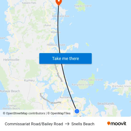 Commissariat Road/Bailey Road to Snells Beach map