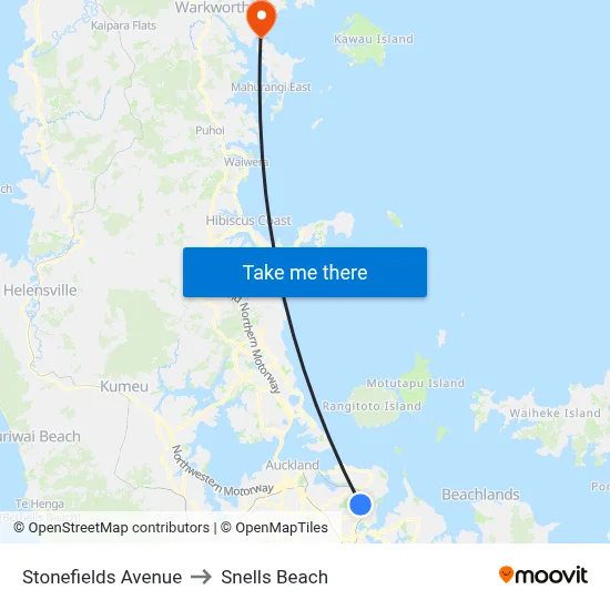 Stonefields Avenue to Snells Beach map