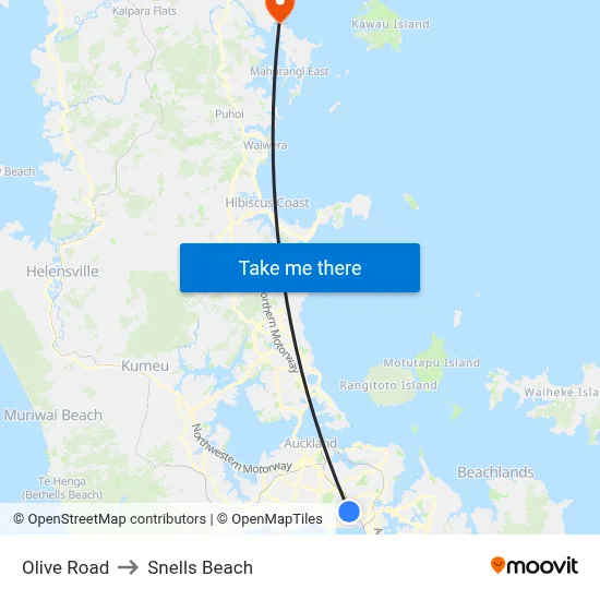 Olive Road to Snells Beach map