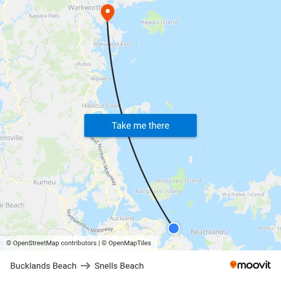 Bucklands Beach to Snells Beach map