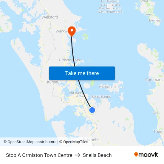 Stop A Ormiston Town Centre to Snells Beach map