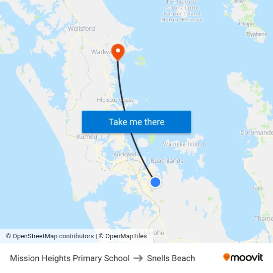 Mission Heights Primary School to Snells Beach map
