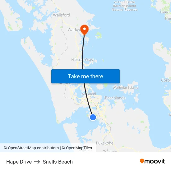 Hape Drive to Snells Beach map