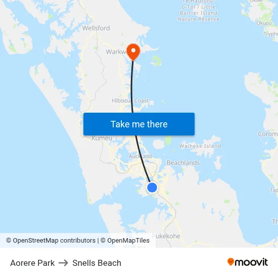 Aorere Park to Snells Beach map