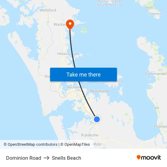 Dominion Road to Snells Beach map