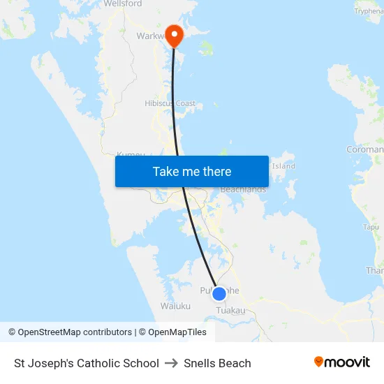 St Joseph's Catholic School to Snells Beach map