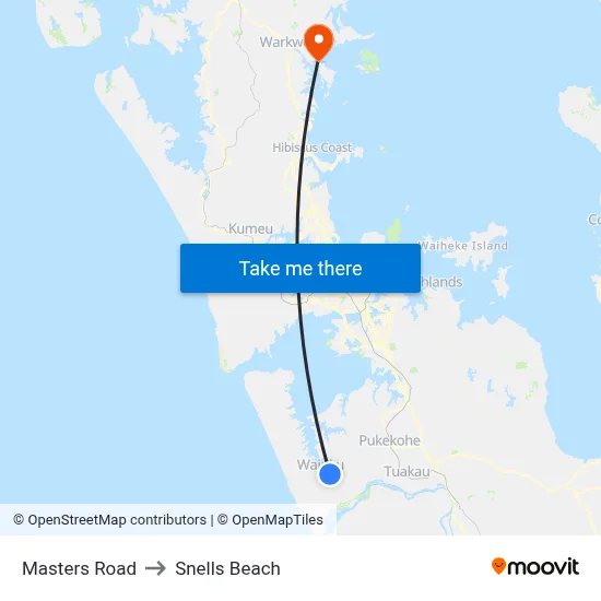 Masters Road to Snells Beach map