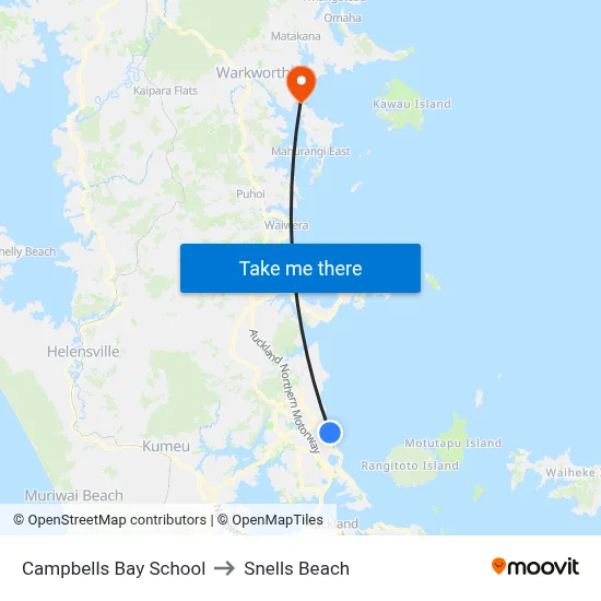Campbells Bay School to Snells Beach map