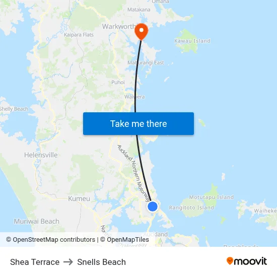 Shea Terrace to Snells Beach map