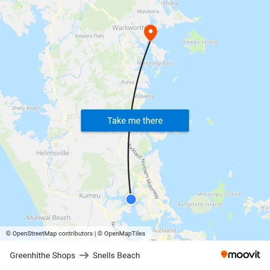 Greenhithe Shops to Snells Beach map