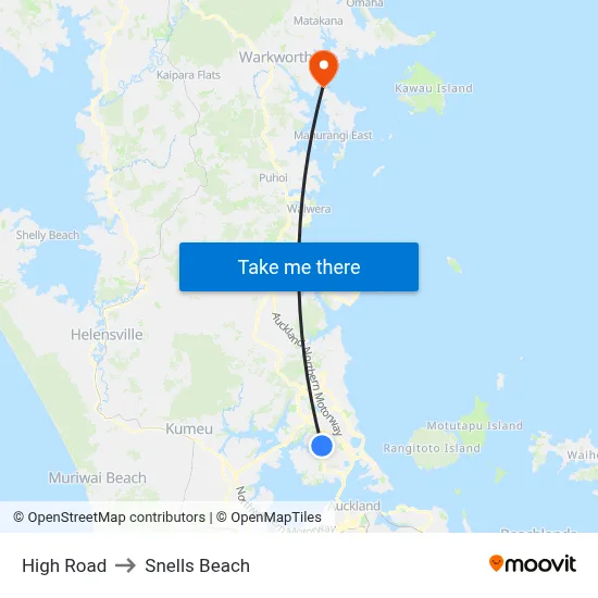 High Road to Snells Beach map
