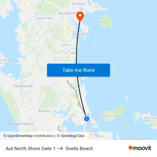Aut North Shore Gate 1 to Snells Beach map