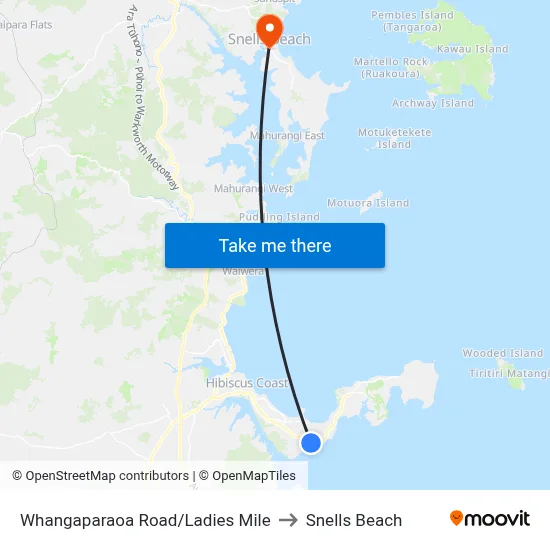 Whangaparaoa Road/Ladies Mile to Snells Beach map