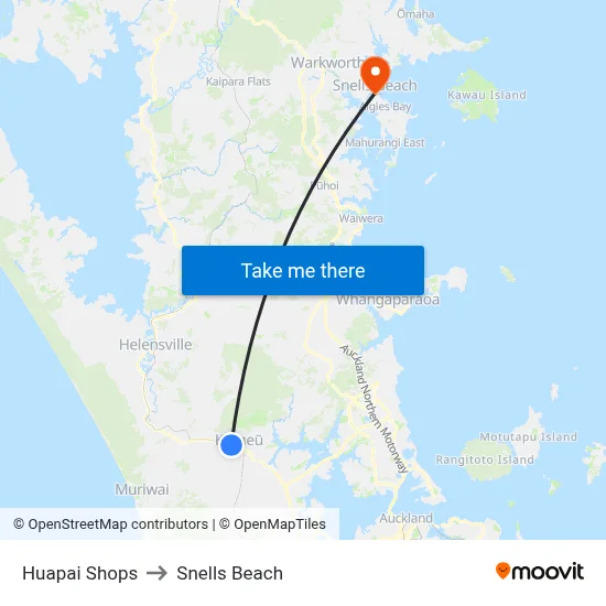 Huapai Shops to Snells Beach map