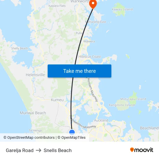 Garelja Road to Snells Beach map