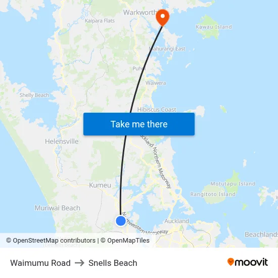 Waimumu Road to Snells Beach map