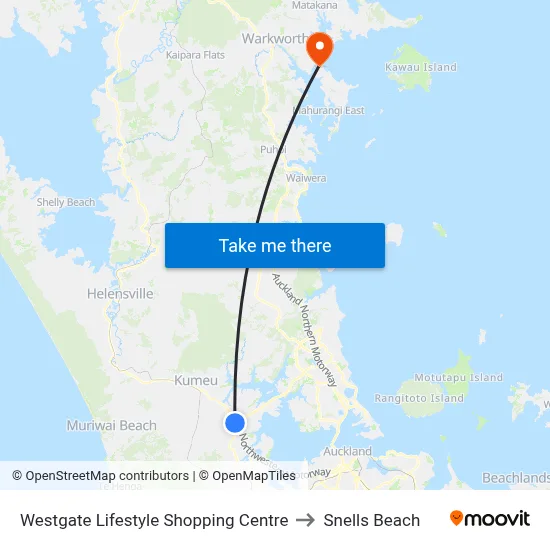 Westgate Lifestyle Shopping Centre to Snells Beach map