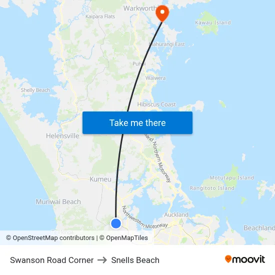 Swanson Road Corner to Snells Beach map