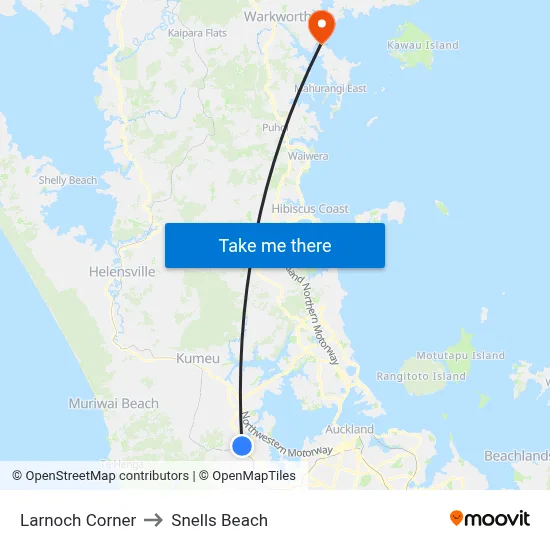 Larnoch Corner to Snells Beach map