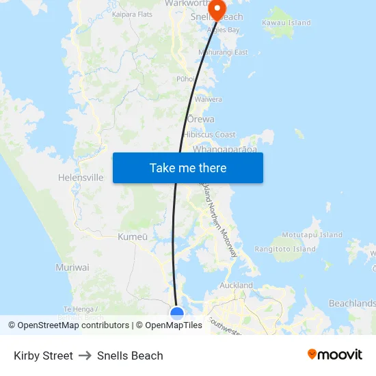 Kirby Street to Snells Beach map